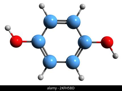 3D immagine della formula scheletrica dell'idrochinone - struttura chimica molecolare dell'Idrochinone isolato su sfondo bianco Foto Stock