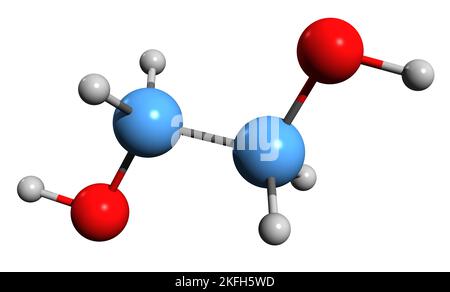 3D immagine della formula scheletrica del glicole etilenico - struttura chimica molecolare dell'antigelo isolato su sfondo bianco Foto Stock