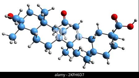 3D immagine dell'acido glicirretinico formula scheletrica - struttura chimica molecolare dell'acido uralenico isolato su sfondo bianco Foto Stock