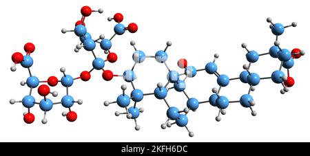 3D immagine della formula scheletrica della glicirrizina - struttura chimica molecolare dell'acido glicirrizico isolato su sfondo bianco Foto Stock