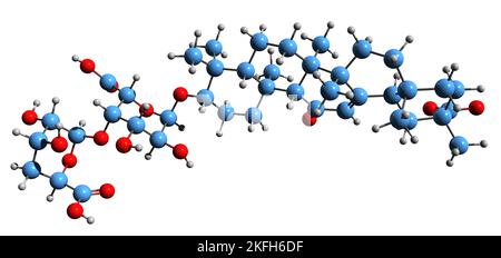 3D immagine della formula scheletrica dell'acido glicirrizico - struttura chimica molecolare dell'additivo alimentare Е958 isolato su sfondo bianco Foto Stock