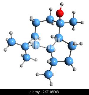 3D immagine di Globulol formula scheletrica - struttura chimica molecolare di Hydroxyaromadendrane isolato su sfondo bianco Foto Stock