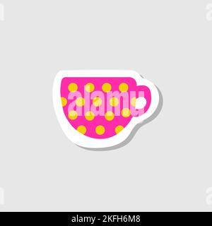 Tazza carina. Tazza rosa punteggiata - moderna illustrazione in stile cartoon per il design grafico e l'adesivo Illustrazione Vettoriale