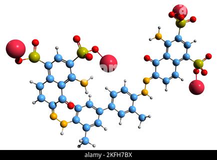 3D immagine di Evans formula scheletrica blu - struttura chimica molecolare di microscopia colorante azo isolato su sfondo bianco Foto Stock