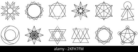 Set di forme astratte a geometria sacra. Illustrazione vettoriale isolata su sfondo bianco Illustrazione Vettoriale