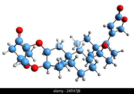 3D immagine della formula scheletrica di gomfozide - struttura chimica molecolare della cardenolide isolata su sfondo bianco Foto Stock