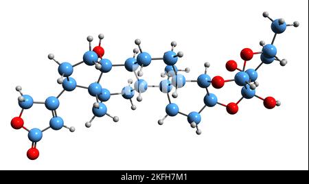 3D immagine della formula scheletrica della gomfotina - struttura chimica molecolare della cardenolide isolata su sfondo bianco Foto Stock