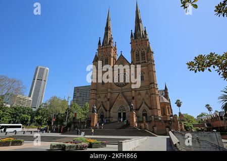 Panorama con la Cattedrale di Santa Maria - Sydney, Australia Foto Stock