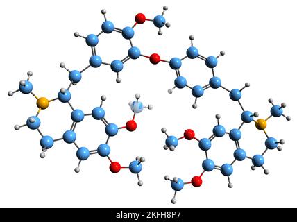 3D immagine di Dauricina formula scheletrica - struttura chimica molecolare del metabolita vegetale isochinolina alcaloide isolato su sfondo bianco Foto Stock