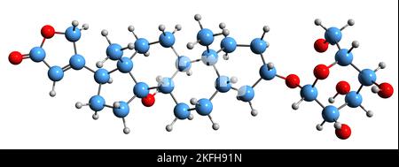 3D immagine della formula scheletrica della desglucozarina - struttura chimica molecolare del cardenolide isolato su sfondo bianco Foto Stock