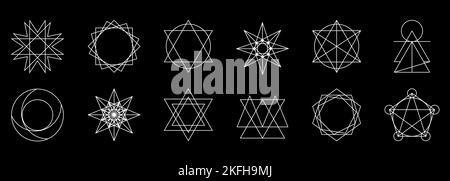 Set di icone astratte della geometria sacra. Illustrazione vettoriale isolata su sfondo bianco Illustrazione Vettoriale