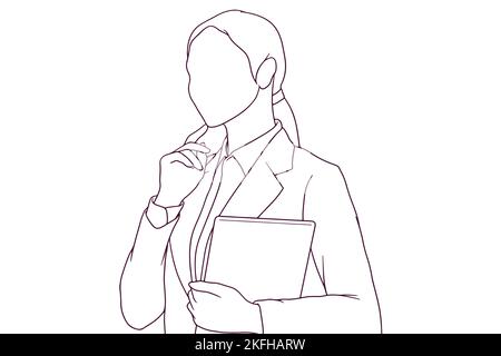 uomo d'affari pensare mano disegnata vettore di stile illustrazione Illustrazione Vettoriale