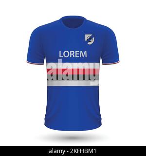 Maglia da calcio realistica Sampdoria, modello in maglia per la divisa da calcio 2022 Illustrazione Vettoriale