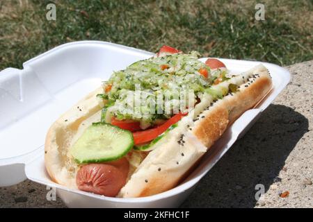 Autentico hot dog in stile Chicago Foto Stock