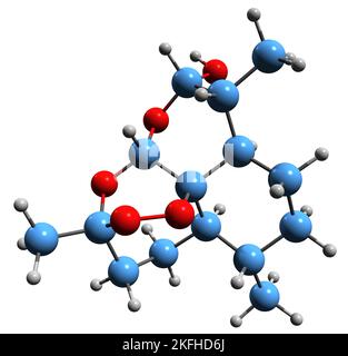 3D immagine della formula scheletrica della diidroartemisinina - struttura chimica molecolare del farmaco antiplasmodiale isolato su sfondo bianco Foto Stock