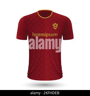 Maglia da calcio Roma realistica, modello maglia per divisa da calcio 2022 Illustrazione Vettoriale