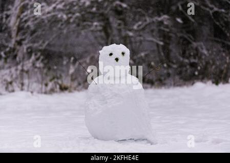 Snowman nell'inverno britannico, costruisci un pupazzo di neve Foto Stock