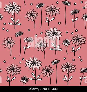 Motivo floreale senza cuciture con stile doodle. Illustrazione Vettoriale