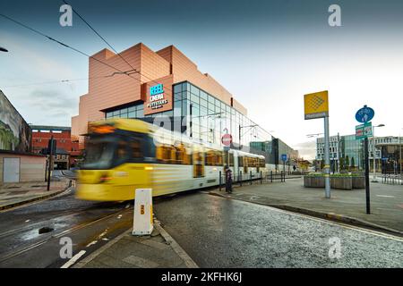 Rochdale a Greater Manchester, Metrolink nel centro della città Foto Stock