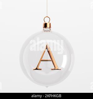 Vetro festivo natale appendere baubles. Con lettera oro A. 3D rendering Foto Stock