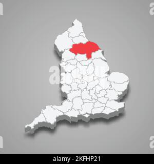 Regione del North Yorkshire posizione all'interno della mappa isometrica dell'Inghilterra 3D Illustrazione Vettoriale