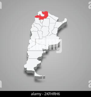 Località della regione Salta all'interno della mappa isometrica argentina 3D Illustrazione Vettoriale