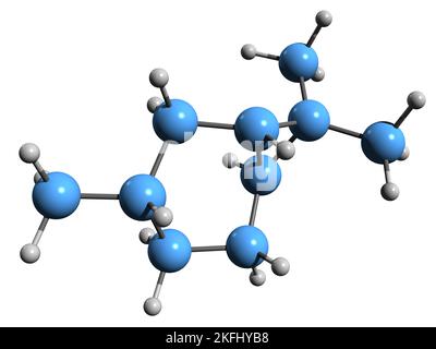 3D immagine di Caran formula scheletrica - struttura chimica molecolare di monoterpene isolato su sfondo bianco Foto Stock