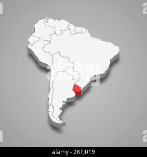 Paese dell'Uruguay all'interno del Sud America. mappa isometrica 3d Illustrazione Vettoriale