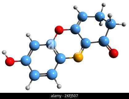 3D immagine di 7-idrossifenossazone formula scheletrica - struttura chimica molecolare del cromoforo di Litmus isolato su sfondo bianco Foto Stock