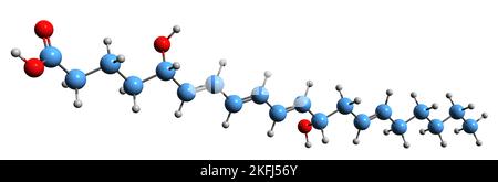 3D immagine del leucotriene B4 formula scheletrica - struttura chimica molecolare del mediatore infiammatorio eicosanoide isolato su sfondo bianco Foto Stock