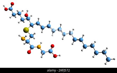 3D immagine del leucotriene D4 formula scheletrica - struttura chimica molecolare del mediatore infiammatorio eicosanoide isolato su sfondo bianco Foto Stock