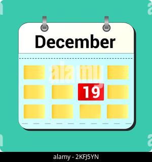 Disegno vettoriale del calendario, data dicembre 19 sulla pagina Illustrazione Vettoriale
