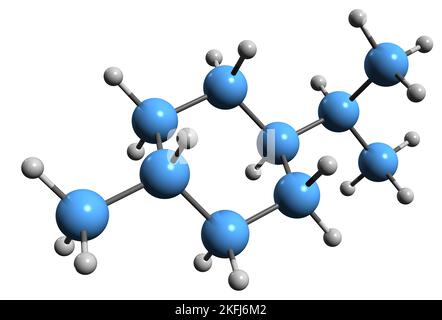 3D immagine della formula scheletrica del p-mentano - struttura chimica molecolare del 1-isopropil-4-metilcicloesano isolato su sfondo bianco Foto Stock