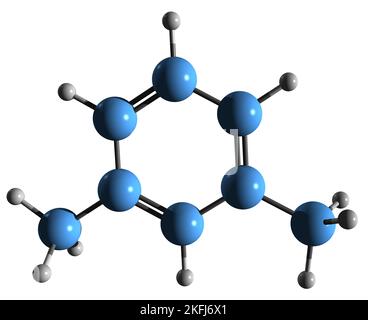 3D immagine della formula scheletrica dello xilene - struttura chimica molecolare dello xilolo petrolchimico isolato su sfondo bianco Foto Stock