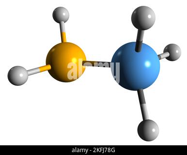 3D immagine della formula scheletrica della metilammina - struttura chimica molecolare dell'amminometano isolato su sfondo bianco Foto Stock