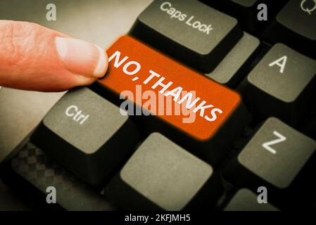 Scrittura visualizzazione testo No, Grazie. Parola per rispondere alla domanda utilizzando queste parole per mostrare accettazione o rifiuto Foto Stock