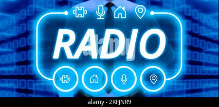 Didascalia concettuale radio. Parola per la ricezione della trasmissione onde elettromagnetiche che trasportano messaggi sonori Foto Stock