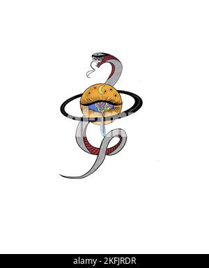Disegno a mano di un serpente. Può essere utilizzato per il tatuaggio Foto Stock