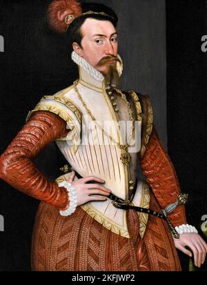 Steven van der Muelen; Robert Dudley, 1st conte di Leicester; circa 1560; Oil on Panel; Yale Center for British Art, New Haven, USA. Foto Stock