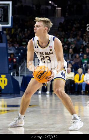 South Bend, Indiana, Stati Uniti. 18th Nov 2022. Guardia di Notre Dame Dane Goodwin (23) durante l'azione di gioco di pallacanestro NCAA tra i Lipscomb Bison e il Notre Dame Fighting Irish al Purcell Pavilion al Joyce Center a South Bend, Indiana. John Mersits/CSM/Alamy Live News Foto Stock