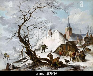 Hendrik Meyer; Una scena invernale; 1787; gesso; penna; Marrone; inchiostro; gouache; Getty Center, Los Angeles, STATI UNITI. Foto Stock