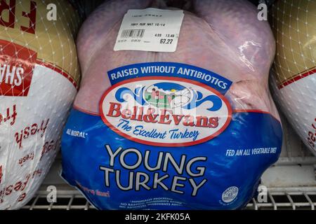 Thanksgiving Turkeys in vendita presso un negozio di alimentari D'Agostinos a New York City, USA 2022 Foto Stock