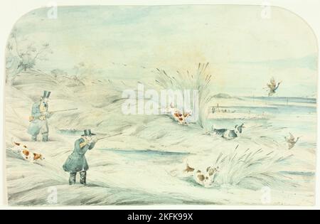 Hunt Crossing Stream Shooting Ducks, c.. 1888. Attribuito a Henry Alken. Foto Stock