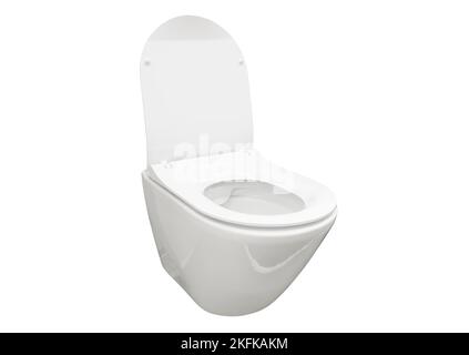 Nuovo gabinetto bianco in ceramica isolato su sfondo bianco. Tazza da bagno in ceramica isolata Foto Stock