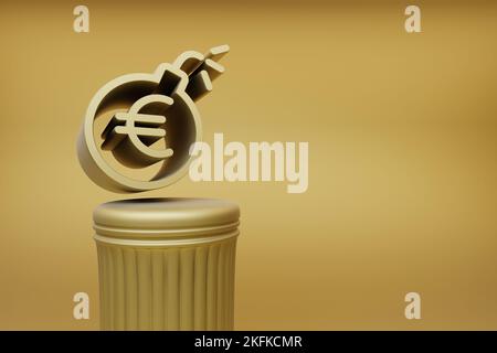 Belle illustrazioni astratte Golden Euro bomba icone simbolo su una colonna d'oro e sfondo meraviglioso. illustrazione del rendering 3d. Sfondo pt Foto Stock