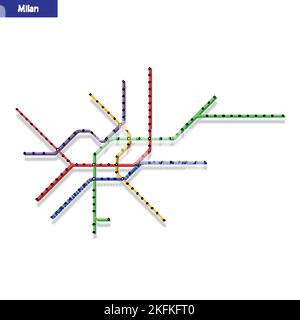 3D Mappa isometrica della metropolitana di Milano. Modello di schema di trasporto urbano per strade sotterranee Illustrazione Vettoriale