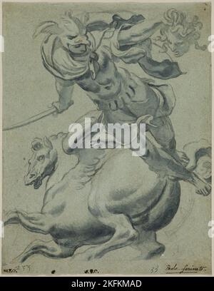 Perseus che tiene la testa di Medusa, con Pegaso sullo sfondo, n.d. Foto Stock