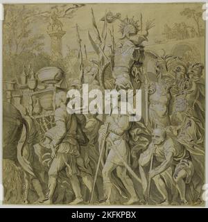 Trionfi di Giulio Cesare: Tela n. VI, 18th ° secolo. Corselet bearer. Sfilata militare trionfale che celebra la vittoria di Giulio Cesare nelle Guerre galliche. Foto Stock