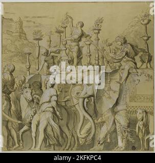 Trionfi di Giulio Cesare: Tela No. V, 18th ° secolo. Elefanti. Sfilata militare trionfale che celebra la vittoria di Giulio Cesare nelle Guerre galliche. Foto Stock