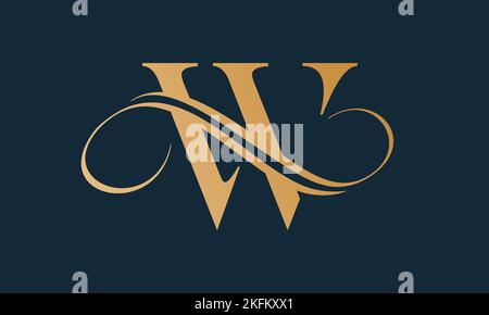 Modello con logo Luxury letter w color oro. Design moderno e alla moda con logo lettera. Modello vettoriale con logo Royal premium letter w. Illustrazione Vettoriale